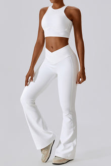  PACK2611635-P1-1, White Active Push up Bra and Arched Flare Pants Workout Set