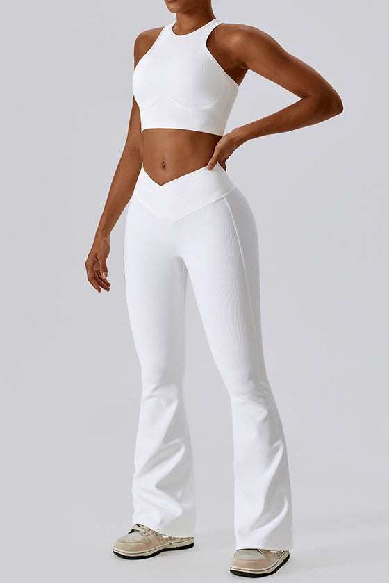 PACK2611635-P1-1, White Active Push up Bra and Arched Flare Pants Workout Set