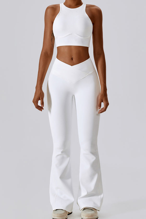 PACK2611635-P1-1, White Active Push up Bra and Arched Flare Pants Workout Set