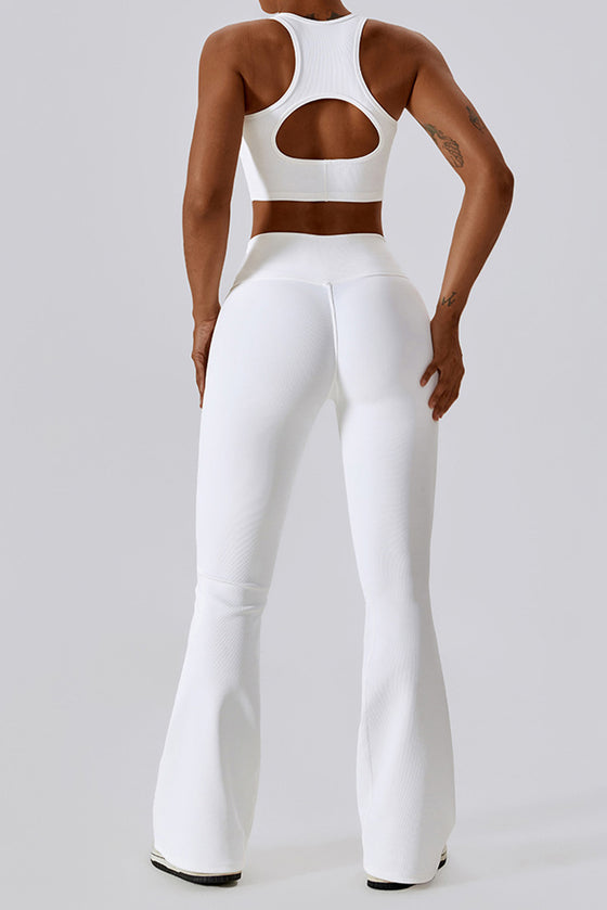 PACK2611635-P1-1, White Active Push up Bra and Arched Flare Pants Workout Set