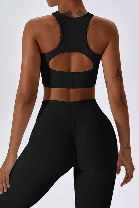 PACK2611635-P2-1, Black Active Push up Bra and Arched Flare Pants Workout Set