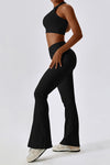 PACK2611635-P2-1, Black Active Push up Bra and Arched Flare Pants Workout Set