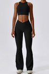 PACK2611635-P2-1, Black Active Push up Bra and Arched Flare Pants Workout Set