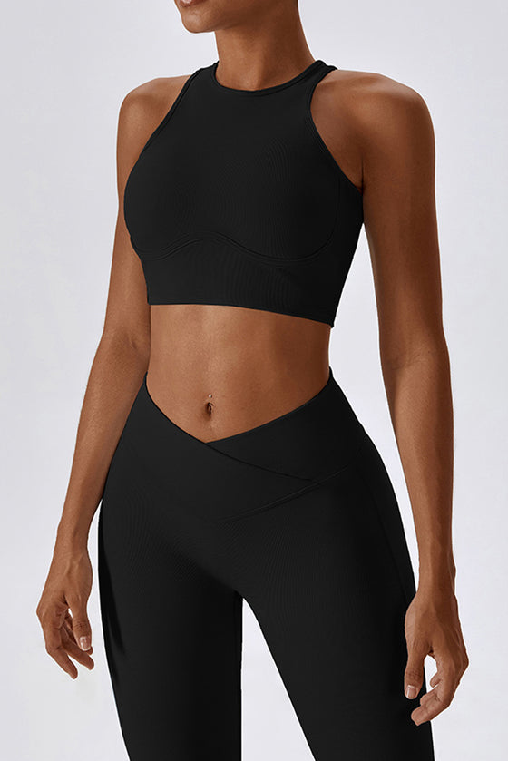 PACK2611635-P2-1, Black Active Push up Bra and Arched Flare Pants Workout Set