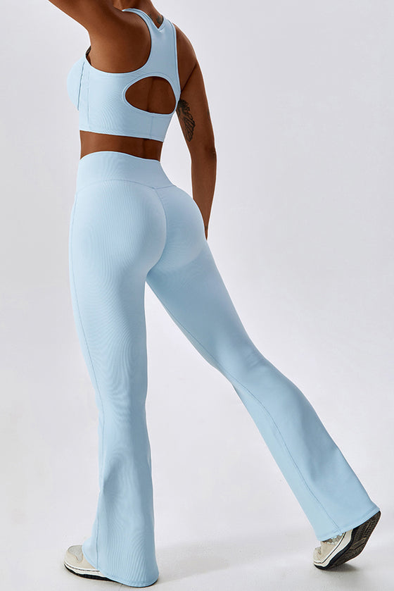 PACK2611635-P804-1, Beau Blue Active Push up Bra and Arched Flare Pants Workout Set