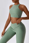 PACK2611635-P1109-1, Grass Green Active Push up Bra and Arched Flare Pants Workout Set