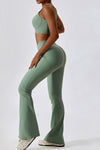 PACK2611635-P1109-1, Grass Green Active Push up Bra and Arched Flare Pants Workout Set