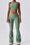 PACK2611635-P1109-1, Grass Green Active Push up Bra and Arched Flare Pants Workout Set
