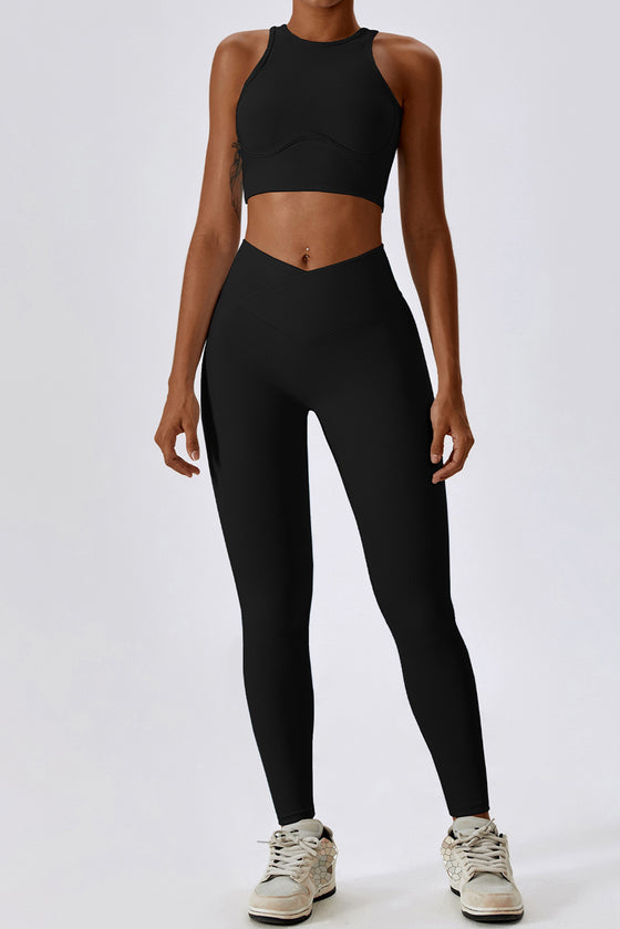 PACK2611636-P2-1, Black Active Push up Bra and Arched Leggings Workout Set