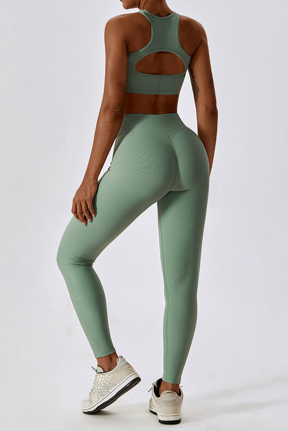 PACK2611636-P1109-1, Grass Green Active Push up Bra and Arched Leggings Workout Set