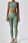 PACK2611636-P1109-1, Grass Green Active Push up Bra and Arched Leggings Workout Set