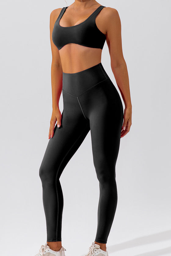 PACK2611637-P2-1, Black Solid Color Active Bra and High Waist Leggings Workout Set