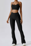 PACK2611642-P2-1, Black T-back Yoga Bra Gym Split Leg Pants Set