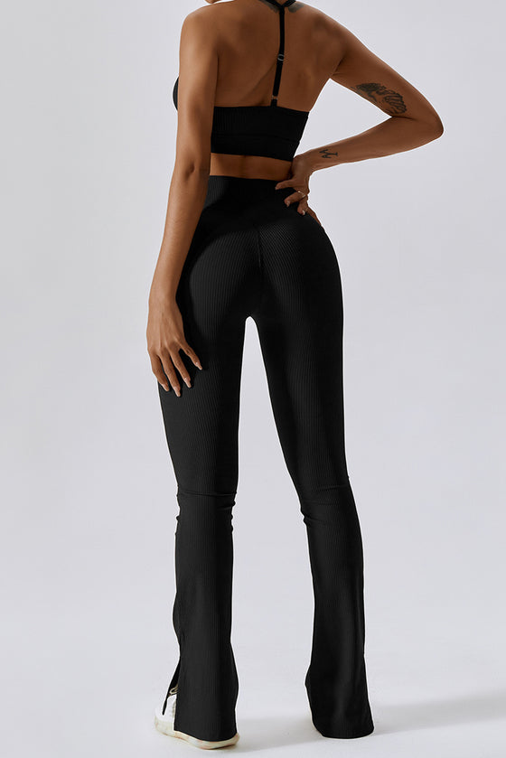 PACK2611642-P2-1, Black T-back Yoga Bra Gym Split Leg Pants Set