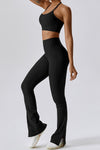 PACK2611642-P2-1, Black T-back Yoga Bra Gym Split Leg Pants Set