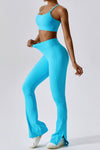 PACK2611642-P4-1, Light Blue T-back Yoga Bra Gym Split Leg Pants Set