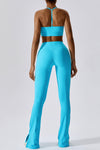 PACK2611642-P4-1, Light Blue T-back Yoga Bra Gym Split Leg Pants Set