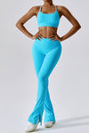 PACK2611642-P4-1, Light Blue T-back Yoga Bra Gym Split Leg Pants Set