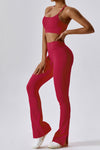 PACK2611642-P403-1, Red Dahlia T-back Yoga Bra Gym Split Leg Pants Set