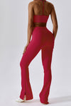 PACK2611642-P403-1, Red Dahlia T-back Yoga Bra Gym Split Leg Pants Set