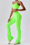PACK2611642-P809-1, Light Green T-back Yoga Bra Gym Split Leg Pants Set