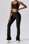 PACK2611640-P2-1, Black Ribbed U Neck Cropped Tank and Split Leggings Set