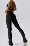 PACK2611640-P2-1, Black Ribbed U Neck Cropped Tank and Split Leggings Set
