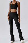 PACK2611640-P2-1, Black Ribbed U Neck Cropped Tank and Split Leggings Set