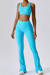 PACK2611640-P4-1, Light Blue Ribbed U Neck Cropped Tank and Split Leggings Set