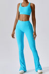 PACK2611640-P4-1, Light Blue Ribbed U Neck Cropped Tank and Split Leggings Set
