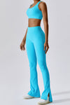 PACK2611640-P4-1, Light Blue Ribbed U Neck Cropped Tank and Split Leggings Set