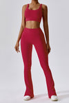 PACK2611640-P403-1, Red Dahlia Ribbed U Neck Cropped Tank and Split Leggings Set