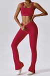 PACK2611640-P403-1, Red Dahlia Ribbed U Neck Cropped Tank and Split Leggings Set