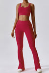 PACK2611640-P403-1, Red Dahlia Ribbed U Neck Cropped Tank and Split Leggings Set