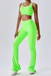 PACK2611640-P809-1, Light Green Ribbed U Neck Cropped Tank and Split Leggings Set