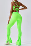 PACK2611640-P809-1, Light Green Ribbed U Neck Cropped Tank and Split Leggings Set