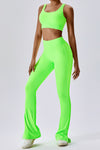 PACK2611640-P809-1, Light Green Ribbed U Neck Cropped Tank and Split Leggings Set