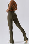 PACK2611640-P1609-1, Moss Green Ribbed U Neck Cropped Tank and Split Leggings Set