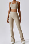 PACK2611640-P7016-1, Smoke Gray Ribbed U Neck Cropped Tank and Split Leggings Set