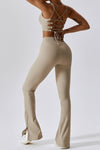 PACK2611640-P7016-1, Smoke Gray Ribbed U Neck Cropped Tank and Split Leggings Set