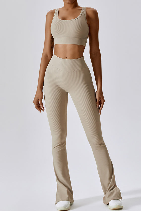 PACK2611640-P7016-1, Smoke Gray Ribbed U Neck Cropped Tank and Split Leggings Set