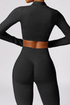 PACK2611639-P2-1, Black Long Sleeve Crop Top and Flare Pants Workout Set