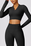 PACK2611639-P2-1, Black Long Sleeve Crop Top and Flare Pants Workout Set