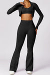 PACK2611639-P2-1, Black Long Sleeve Crop Top and Flare Pants Workout Set