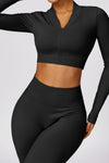 PACK2611639-P2-1, Black Long Sleeve Crop Top and Flare Pants Workout Set