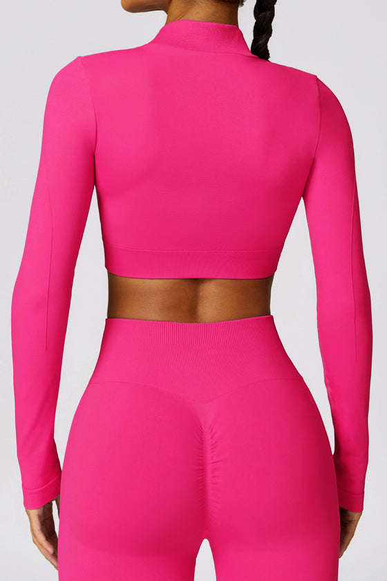 PACK2611639-P6-1, Rose Red Long Sleeve Crop Top and Flare Pants Workout Set