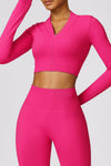 PACK2611639-P6-1, Rose Red Long Sleeve Crop Top and Flare Pants Workout Set