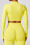PACK2611639-P7-1, Yellow Long Sleeve Crop Top and Flare Pants Workout Set