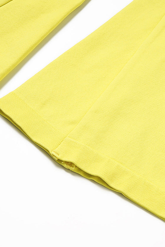 PACK2611639-P7-1, Yellow Long Sleeve Crop Top and Flare Pants Workout Set