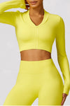 PACK2611639-P7-1, Yellow Long Sleeve Crop Top and Flare Pants Workout Set